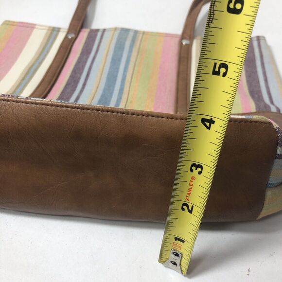 Longaberger Homestead Striped Purse Handbag Tote Bag Pastel Rainbow 12x9x3.5" C2 - Picture 6 of 9